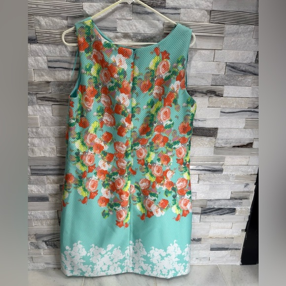 Donna Ricco Dress Women size 14 Aqua & Coral Floral Sheath Dress - Picture 3 of 7